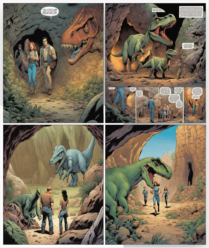 Mystery City, Mark and Jane hide in a cave and a dinosaur tries to get in.